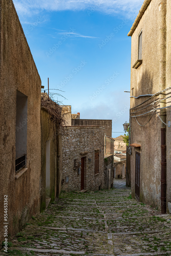 A characteristic alley of the Erice medieval town, Sicily	