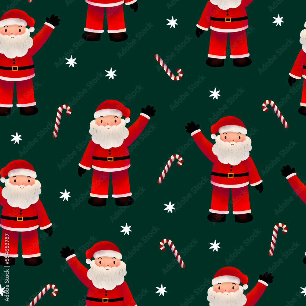 Seamless Repeat Hand Drawn Look Digital Christmas Xmas Traditional Holiday Pattern Santa Claus Seamless Repeat Hand Drawn Look Digital Christmas Xmas Traditional Holiday Pattern Santa Claus
