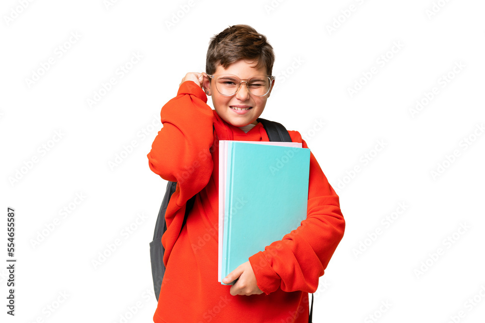 Little caucasian student kid over isolated chroma key background frustrated and covering ears Little caucasian student kid over isolated chroma key background frustrated and covering ears