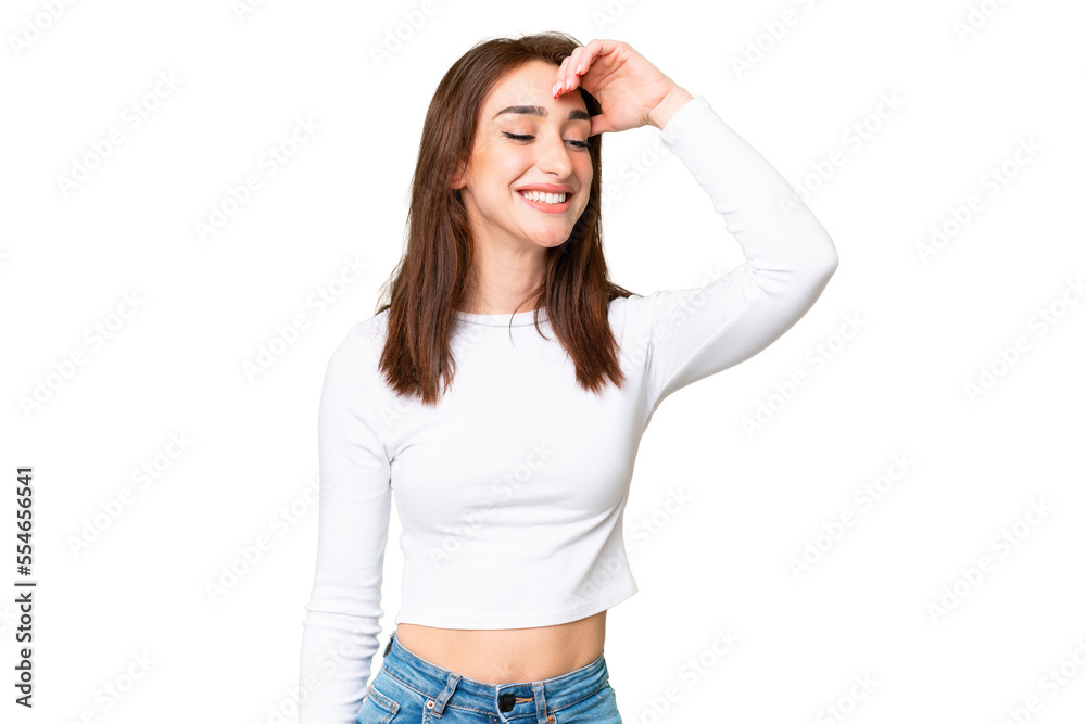 Young caucasian woman over isolated chroma key background smiling a lot Young caucasian woman over isolated chroma key background smiling a lot