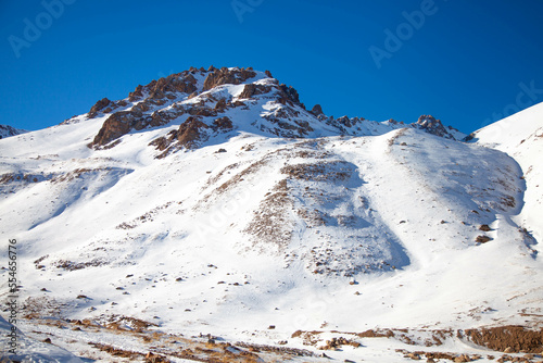 Beautiful landscape of winter snow mountains.