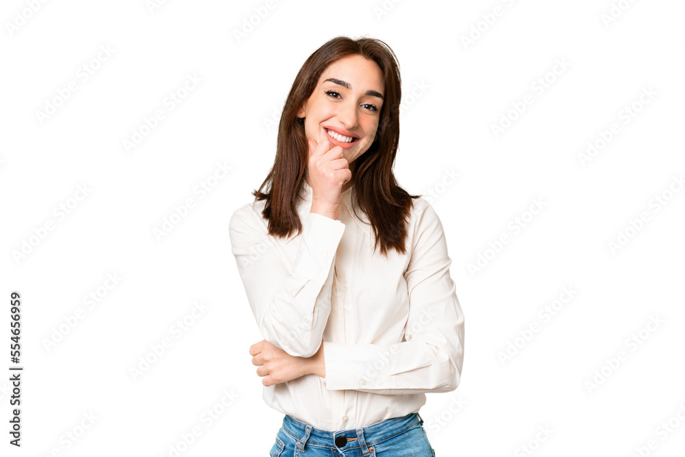 Young caucasian woman over isolated chroma key background smiling Young caucasian woman over isolated chroma key background smiling