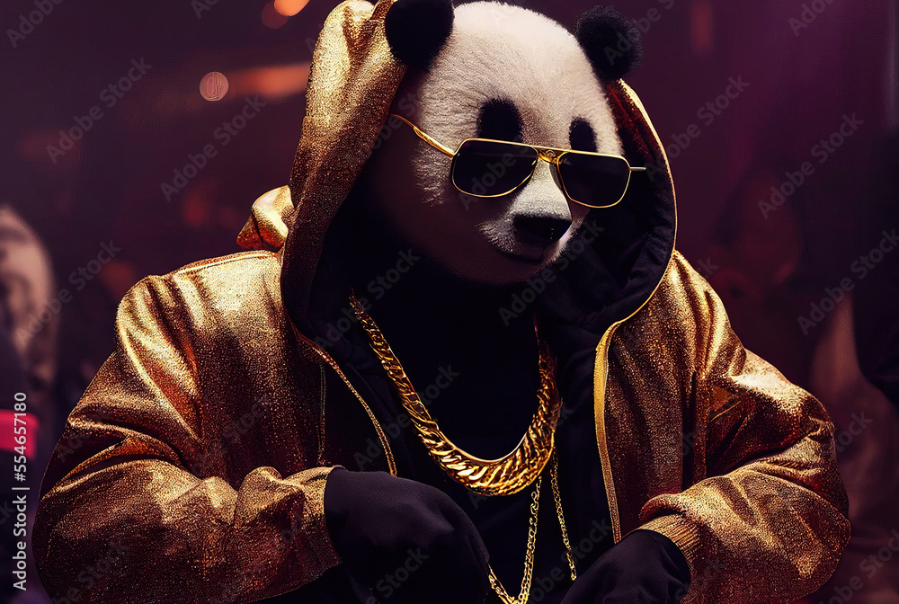 Cool panda Gangsta rapper in sunglasses. sketch art for artist creativity and inspiration. generative AI - obrazy, fototapety, plakaty 