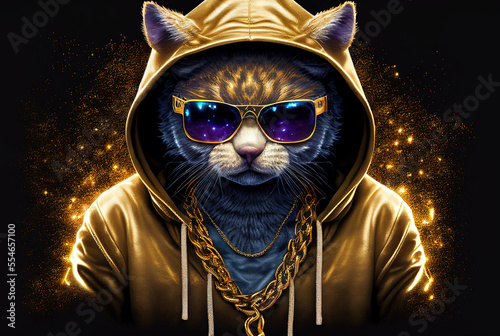 Cool Gangsta cat rapper in sunglasses. sketch art for artist creativity and inspiration. generative AI photo