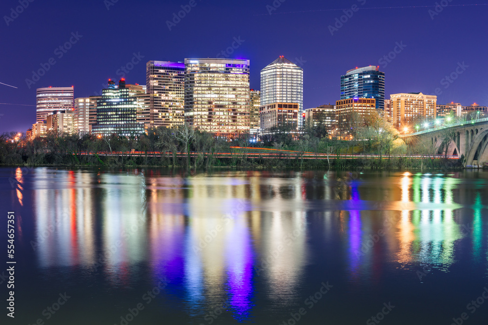 Rosslyn, Arlington, Virginia, USA skyline on the Potomac River.