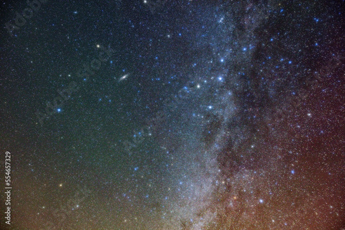 Milky Way stars and constellations on evening sky.