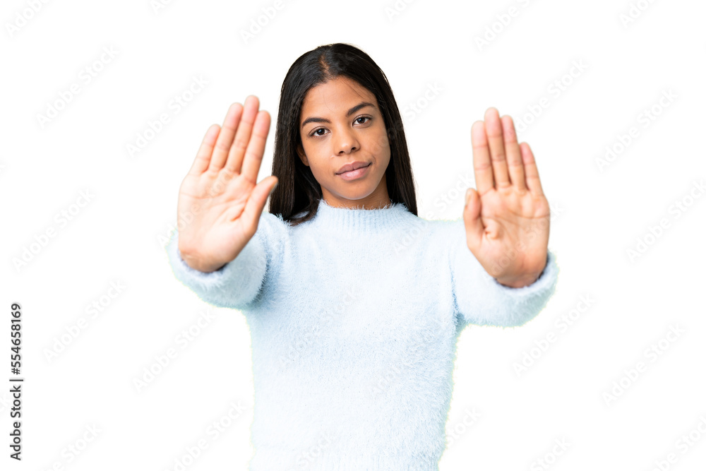 Young African American woman over isolated chroma key background making stop gesture and disappointed Young African American woman over isolated chroma key background making stop gesture and disappointed