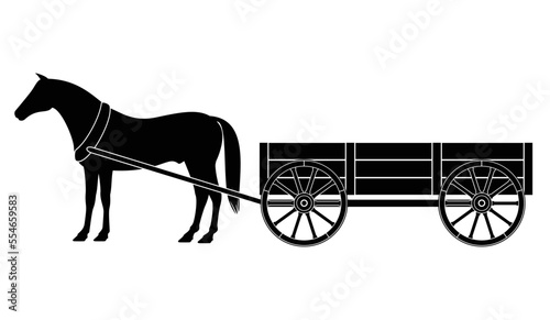 Wagon with horse isolated on white, vector illustration