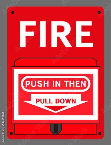 Fire system. Fire alarm box. Break the red detector of signaling equipment.