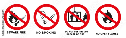 No open flame sign. No fire, no access with open flame prohibition sign.