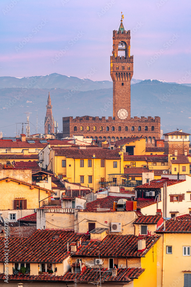Florence, Italy with Landmark Towers at Dusk