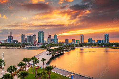 St. Pete, Florida, USA Cityscape on the Bay at Dusk photo