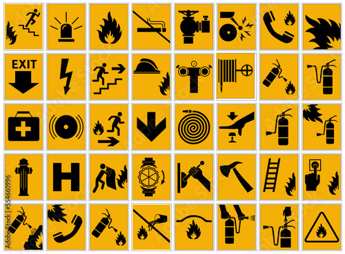 Set of security signs. Firefighting icons. Firefighting signs set.