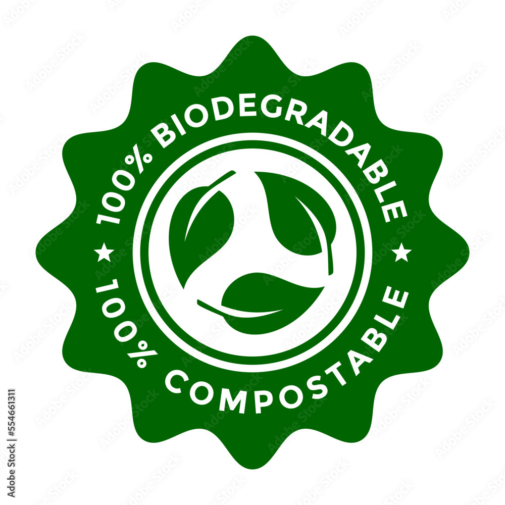 100 % biodegradable and compostable vector badge template. This design ...
