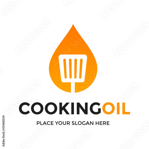 Cooking oil vector logo template. This design use spatula symbol. Suitable or food.