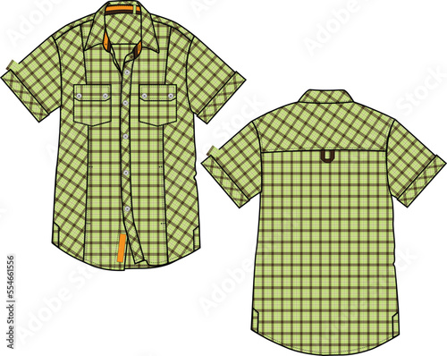 MEN AND BOYS WEAR HALF SLEEVE SHIRT FRONT AND BACK WITH POCKET VECTOR