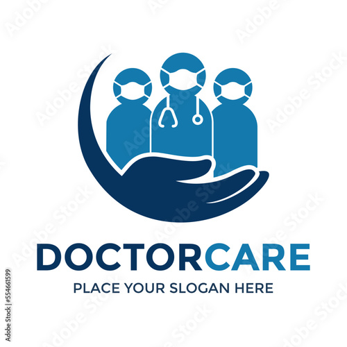 Doctor care vector logo template. This design use hand symbol. Suitable for support medical practitioner.
