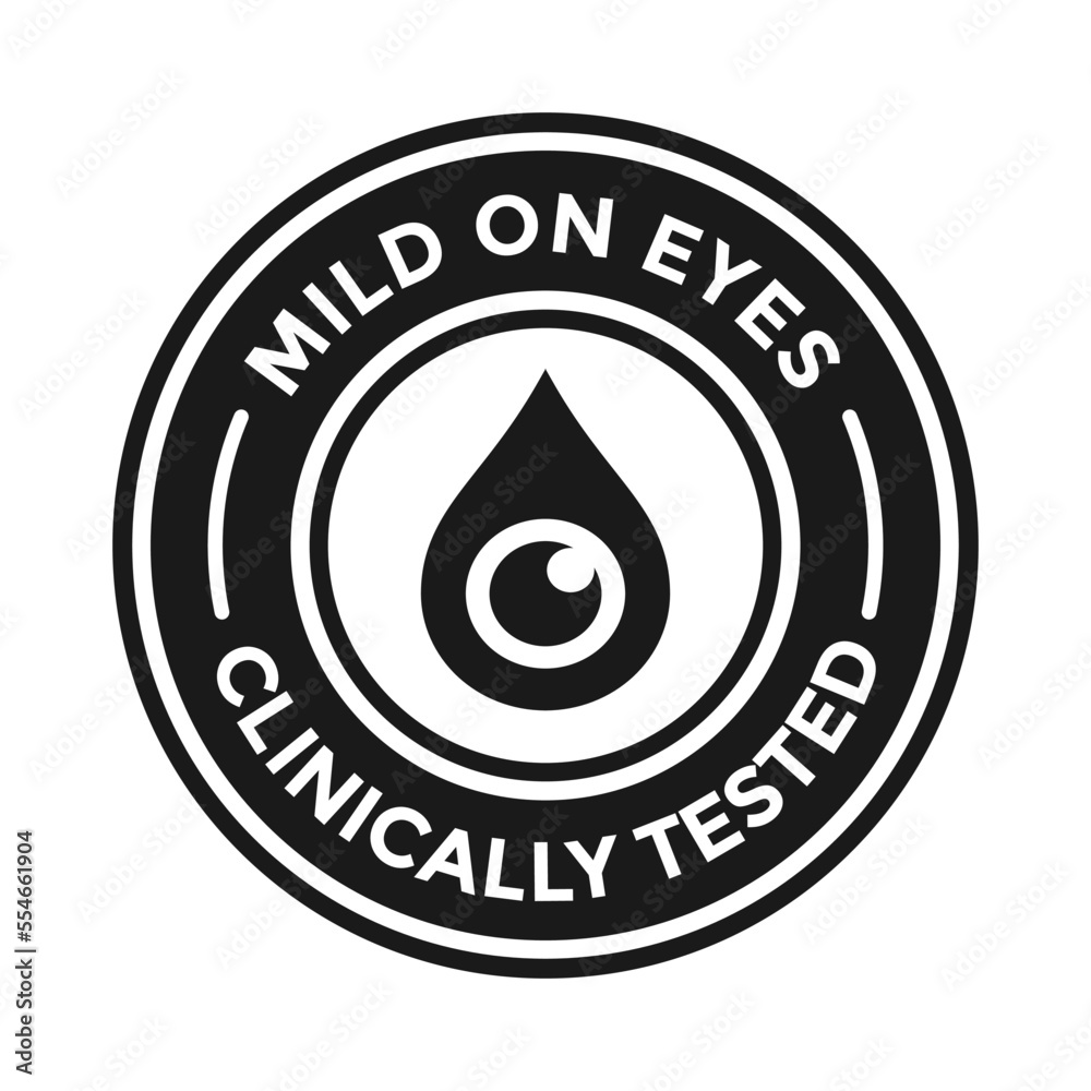 Mild on eyes clinically tested vector badge template. This design use liquid drop symbol. Suitable for soap product or other. Mild on eyes clinically tested vector badge template. This design use liquid drop symbol. Suitable for soap product or other.