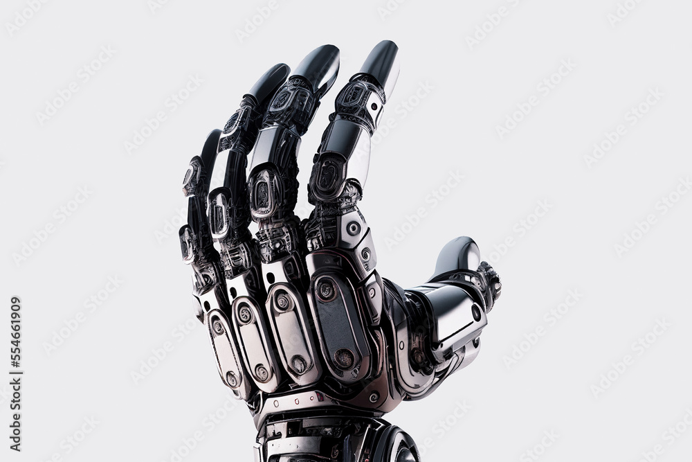 Metallic robot hand with fingers on a white background. Prosthesis and  artificial intelligence. 3D illustration. Machines Stock Illustration |  Adobe Stock