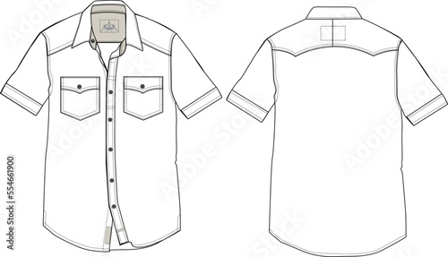 MEN AND BOYS WEAR HALF SLEEVE SHIRT FRONT AND BACK WITH POCKET FLAT DESIGN VECTOR