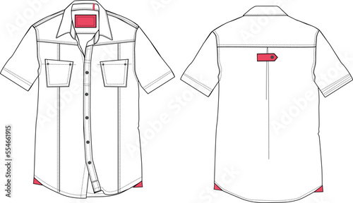 MEN AND BOYS WEAR HALF SLEEVE SHIRT FRONT AND BACK WITH POCKET FLAT DESIGN VECTOR