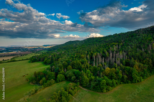 Fototapeta Naklejka Na Ścianę i Meble -  Flying over some golden fields and green forests. Germany.