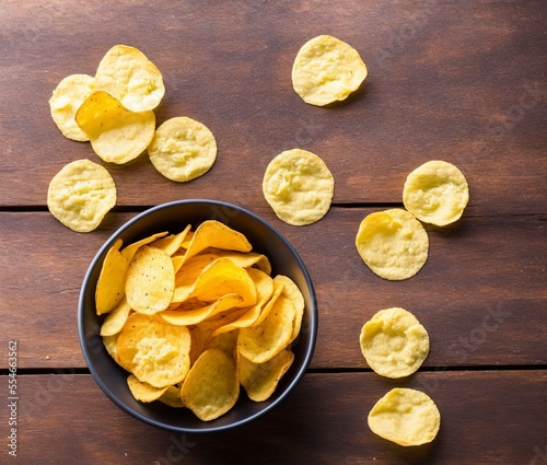 potato chips on wooden table