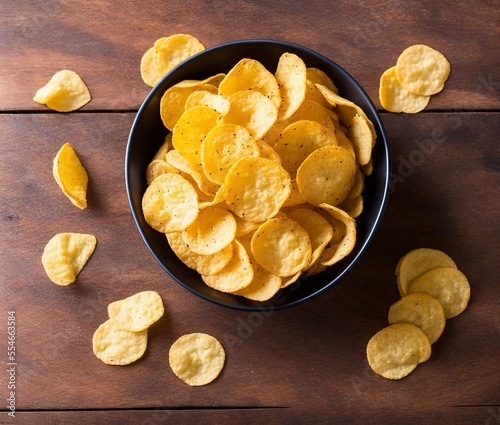 potato chips on wooden table