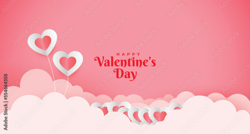 Valentines day background pink paper style hearts