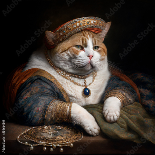 Obraz na plátně Paintings of an arrogant wealthy richt fat cat, made with Generative AI
