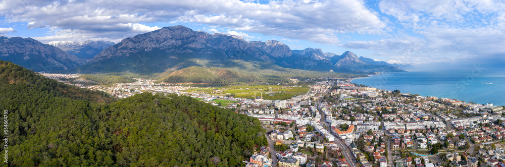 Panoramic aerial view of Kemer on sunny winter day.