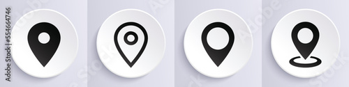 Map pin location icons. GPS navigation location symbol vector illustration on white circle background