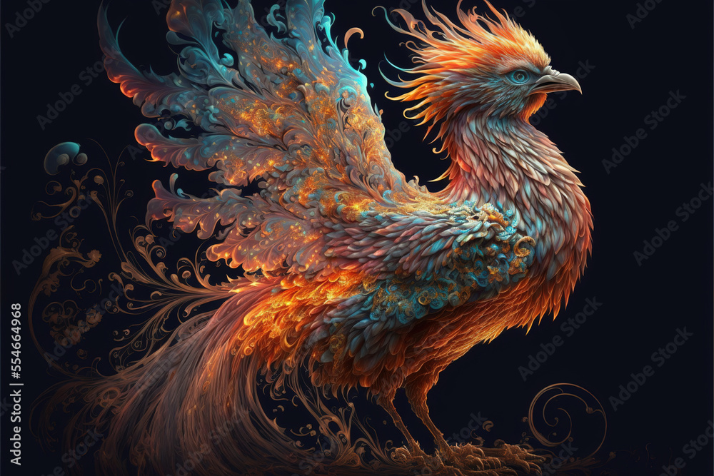 Phoenix mythical creature made of fractals created with Generative AI technology