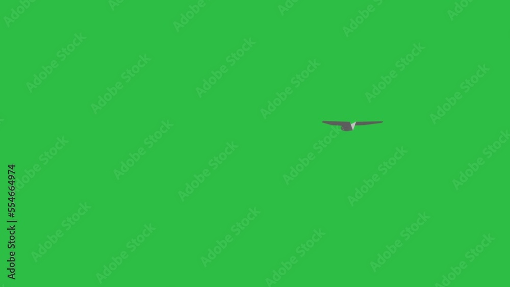 4k animated paper plane flying along with camera, changing directions, green screen in background