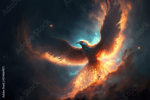 Phoenix flying mythical creature created with Generative AI technology