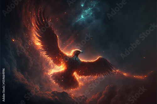Epic Phoenix burst into flames created with Generative AI technology