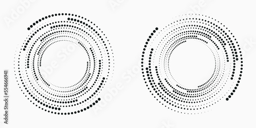 Halftone circular frame logo set. Circle dots isolated on the white background. Fabric design element. Halftone circle dots texture. Vector design element for various purposes.