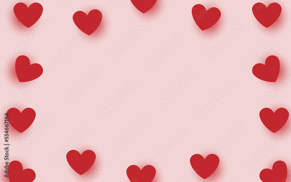 Paper elements in shape of heart on pink background. Vector symbols of love for Happy Women's, Mother's, birthday greeting card design.