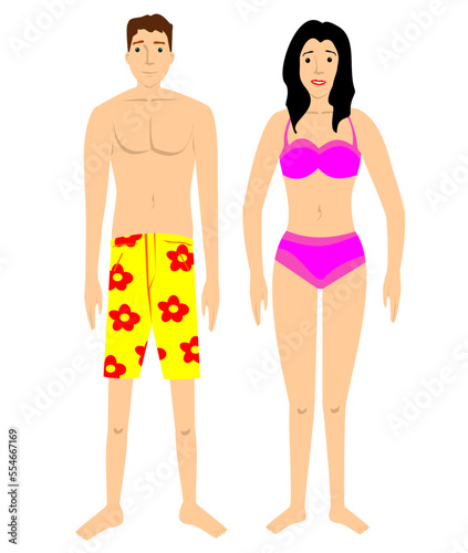 Vector illustration of a man and woman in swimwear. art, drawing, people.