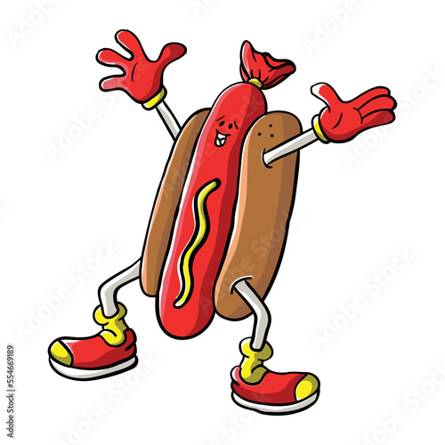 The illustration of funny hot dog cartoon vector.
Suitable for food and drink or teaching material for young learners.