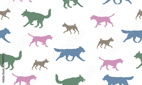 Dogs different colors isolated on a white background. Seamless pattern. Endless texture. Design for fabric  decor  wallpaper  wrap  surface design.