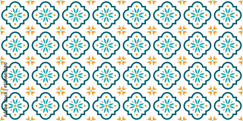 Floral seamless pattern for tile design. Ceramic tiled pattern. Isolated on a white background. Endless texture. Use for printing, web design, fabric.