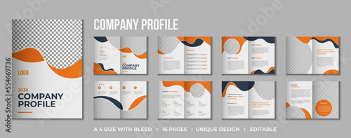 16 pages Corporate company profile bifold brochure template design