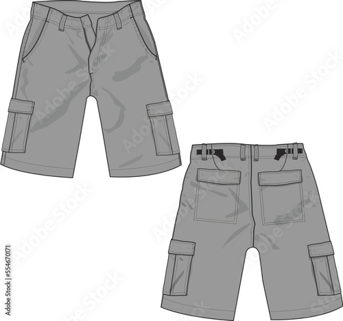 MEN AND BOYS WEAR BOTTOMS SHORTS FRONT AND BACK VIEW VECTOR SKETCH