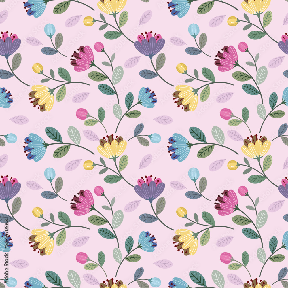 Cute flowers design on pink color background. Can be used for fabric textile wallpaper.