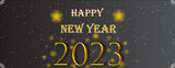 Happy new year 2023 banner. New luxury design new year banner with golden numbers. Graphics illustration