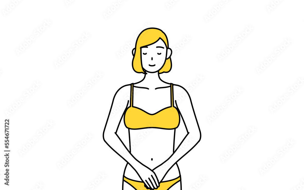 軽く会釈(お辞儀)をする下着姿の女性、脱毛やエステサロンのイメージ 軽く会釈(お辞儀)をする下着姿の女性、脱毛やエステサロンのイメージ