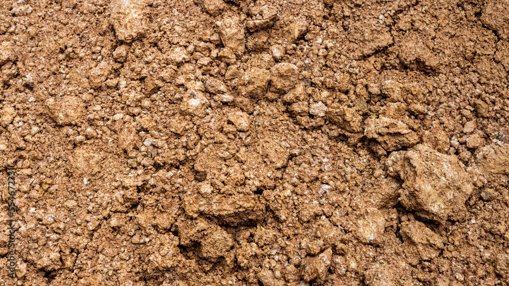 Close-up view of the wet brown sandy gravel surface after a torrential downpour. Close-up view of the wet brown sandy gravel surface after a torrential downpour.