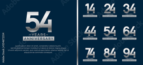 set of anniversary logo style silver color on blue background for celebration