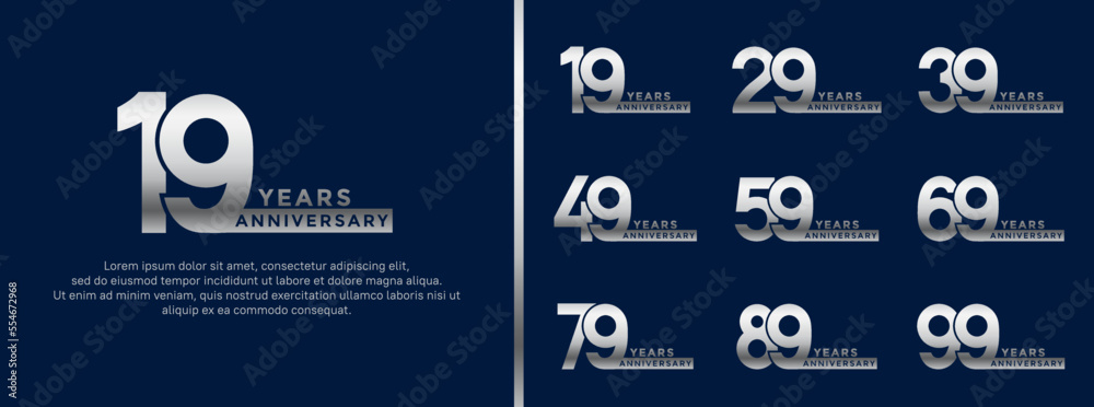 Naklejka premium set of anniversary logo style silver color on blue background for celebration